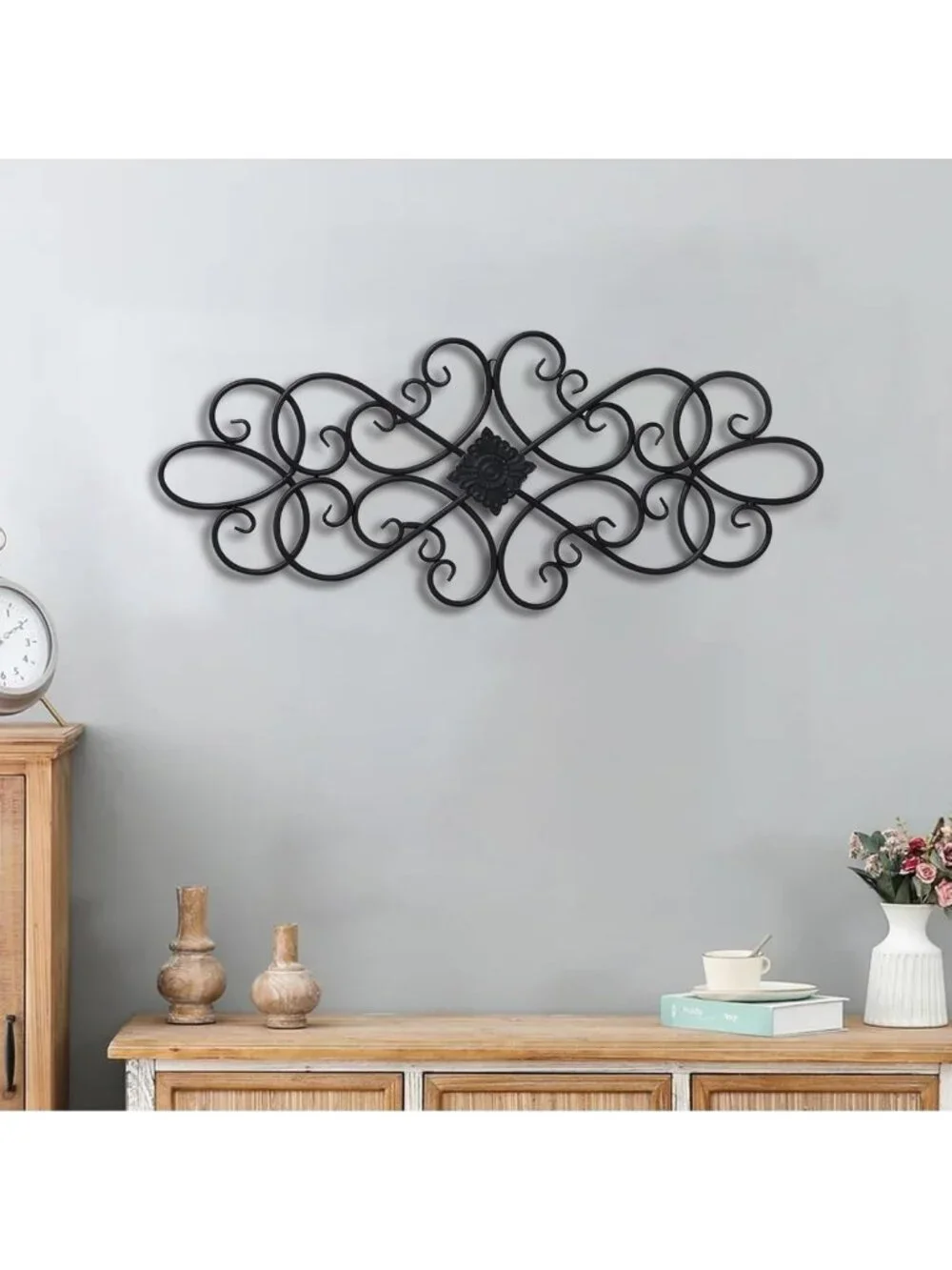 Elegant Black Wrought Iron Wall Decor - 32